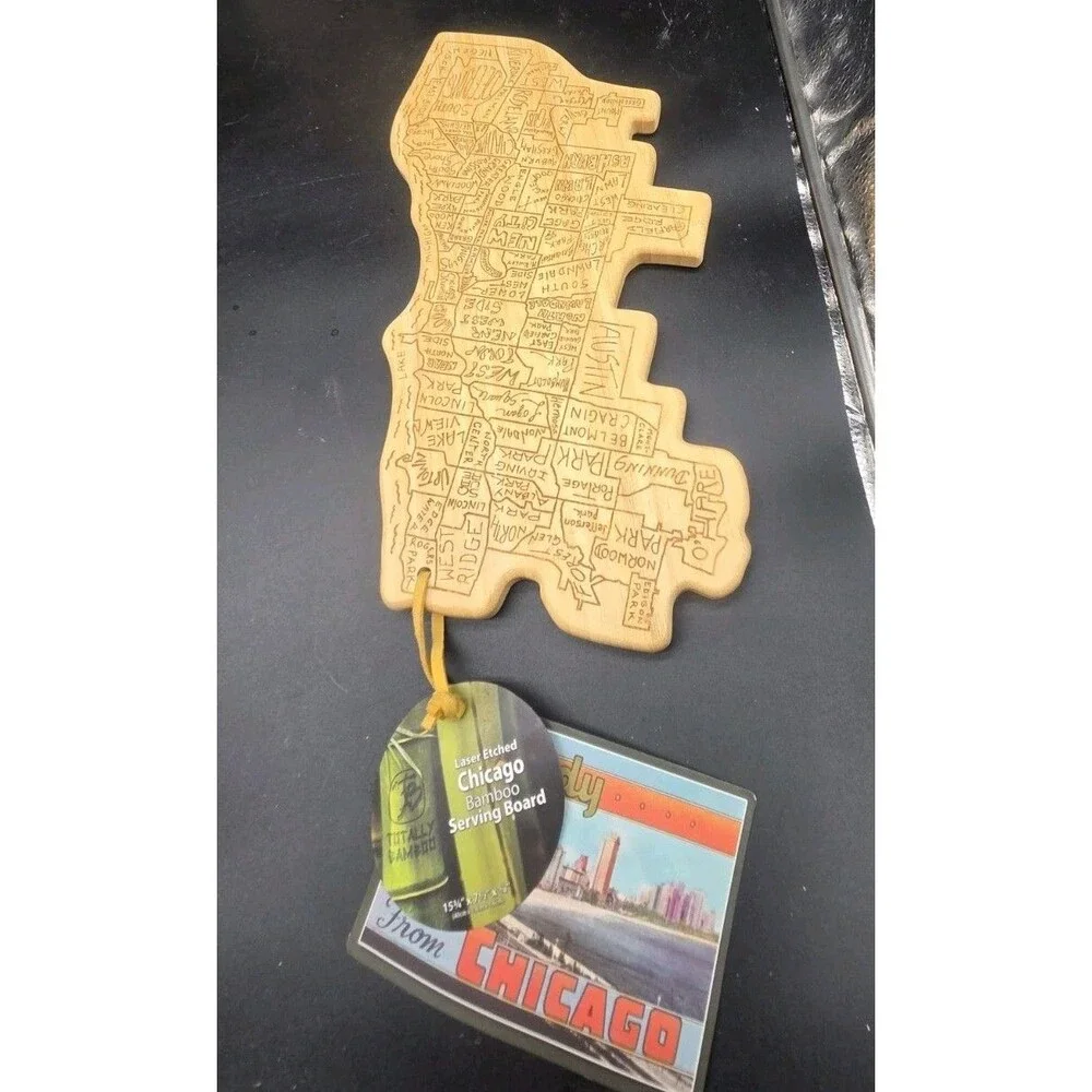 Chicago Neighborhood Map Bamboo Cutting Charcueterie Board NWT